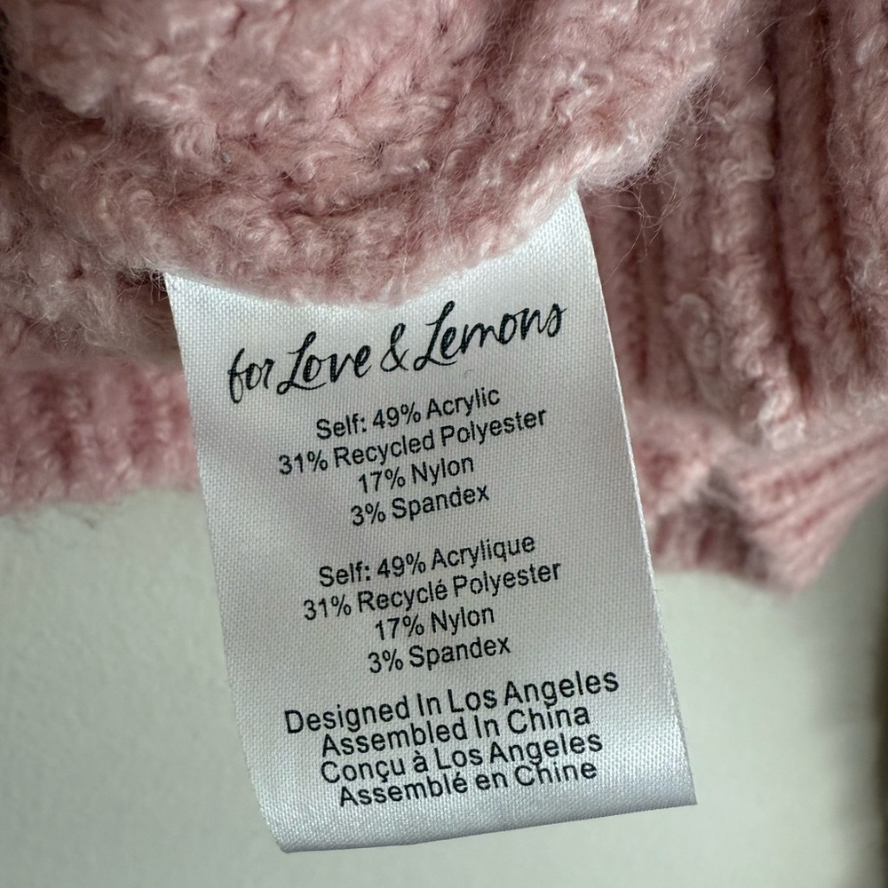 For Love & Lemons  ‘Madeline’ Turtleneck Crop Sweater  large pink waffle knit - Picture 15 of 16